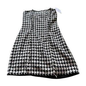 New L’Academie Strapless Wool Blend Chic Black and White Houndstooth Dress